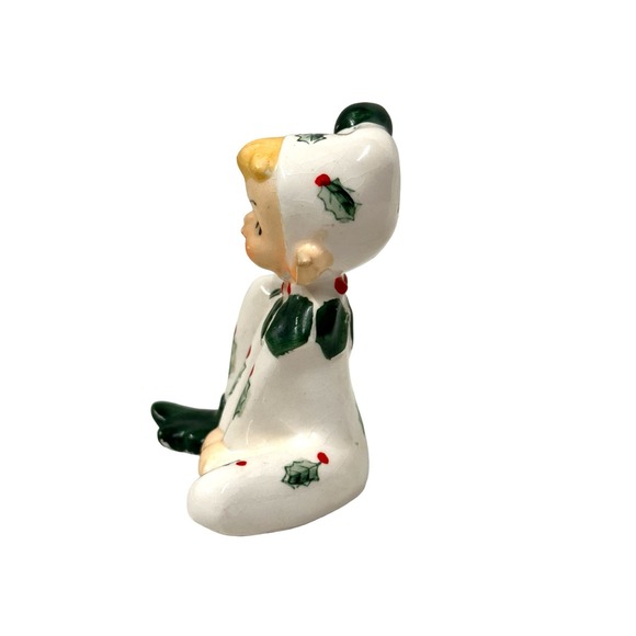 Lefton Vintage Christmas Holly Berry Pixie Elf Salt Shaker Japan Pre-owned - Picture 2 of 7